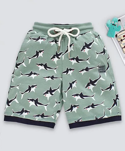Stupid Cupid Shark Print Shorts - Green