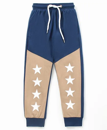 Stupid Cupid Full Length Star Printed Joggers - Navy Brown