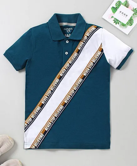 Stupid Cupid Half Sleeves Color Block Polo T-Shirt - Navy Blue