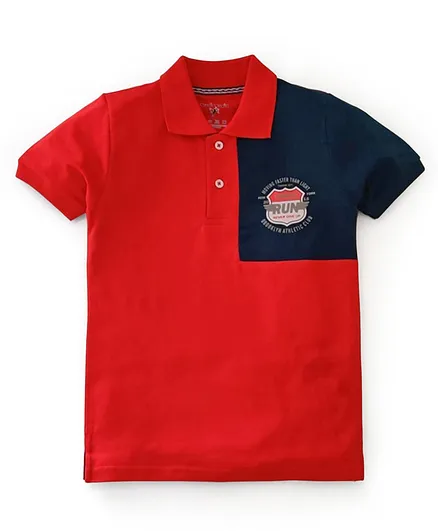 Stupid Cupid Half Sleeves Color Block Polo T-Shirt - Rust