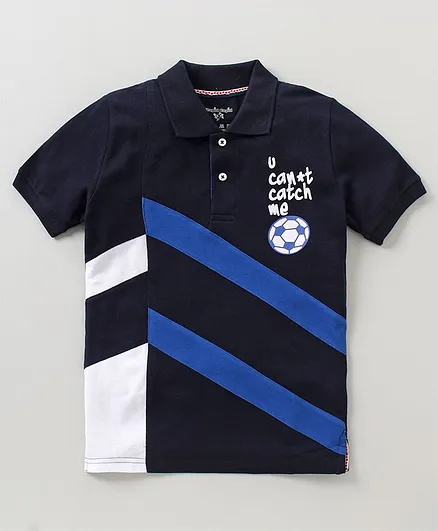 Stupid Cupid Half Sleeves Color Block Polo T-Shirt - Navy Blue