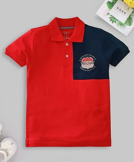 Stupid Cupid Half Sleeves Color Block Polo T-Shirt - Rust