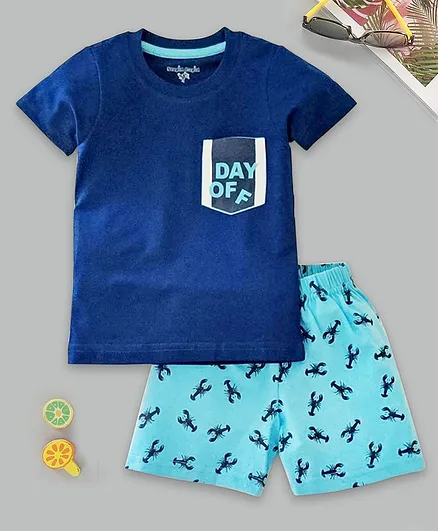 Stupid Cupid Half Sleeves Day Off Printed Tee & Shorts Set - Blue