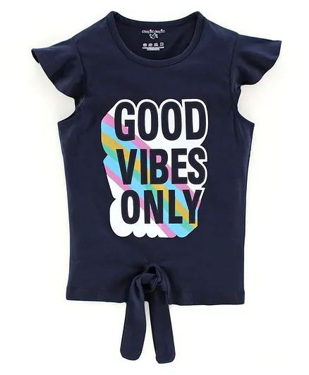 Stupid Cupid Cap Sleeves Good Vibes Only Print Tee - Navy Blue