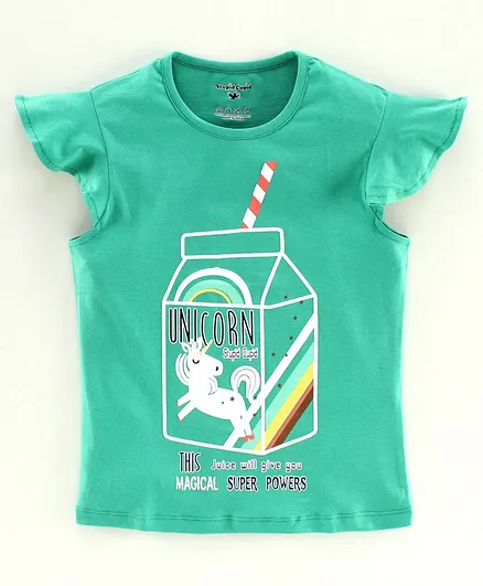 Stupid Cupid Unicorn Print Short Sleeves Top - Green