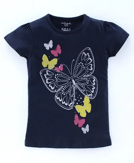Stupid Cupid Butterfly Print Short Sleeves Top - Navy Blue