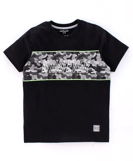 Stupid Cupid Whatever Print Half Sleeves Tee - Black