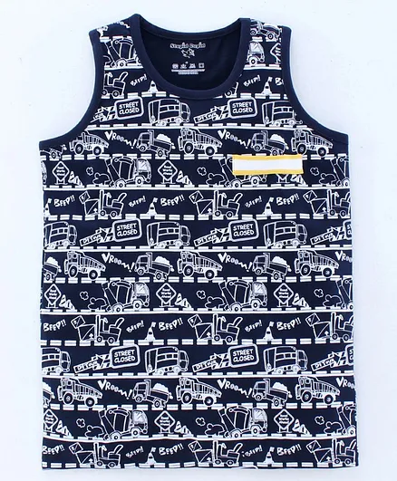 Stupid Cupid Cars Print Sleeveless Tee - Navy Blue