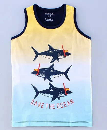 Stupid Cupid Shark Print Sleeveless Tee - Yellow