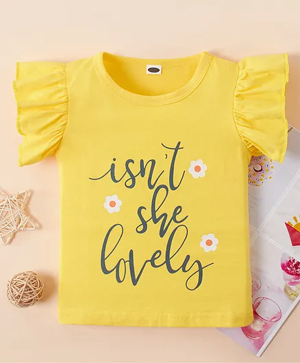 Kookie Kids Short Sleeves T-Shirt Text Print - Yellow