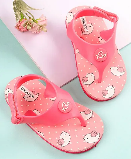 Babyoye Flip Flops Bird Print - Pink