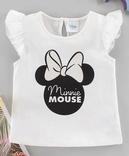 Fox Baby Flutter Sleeves Top Minnie Mouse Print - Off White