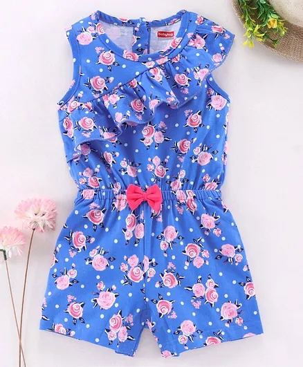 Babyhug Sleeveless Jumpsuit Floral Print - Blue