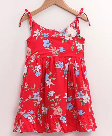 Babyhug Singlet Frock Floral Print - Red