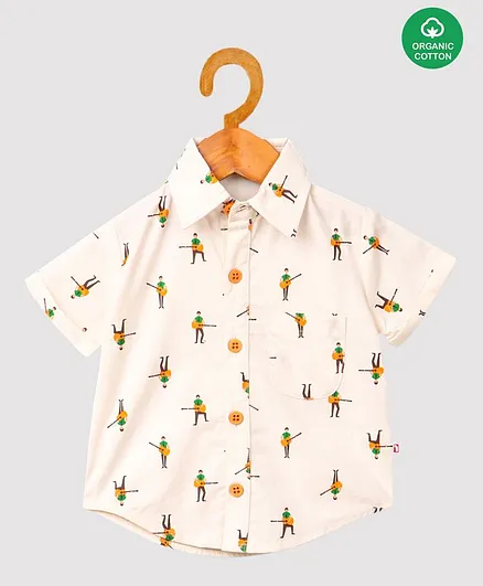 Nino Bambino 100% Organic Cotton Boy With Guitar Shirt - Cream