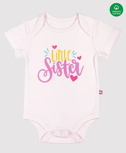 Nino Bambino 100% Organic Cotton Short Sleeves Little Sister Onesie - Pink