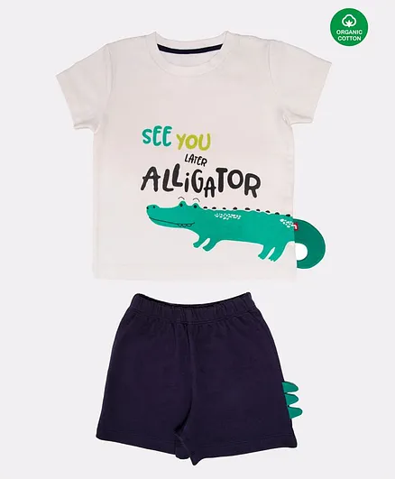Nino Bambino 100% Organic Cotton Crocodile Print Short Sleeves Tee With Shorts - White - White