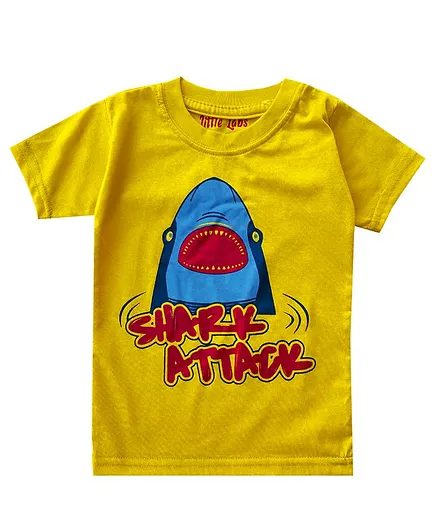 Little LABS Shark Attack Print Half Sleeves Tee - Yellow