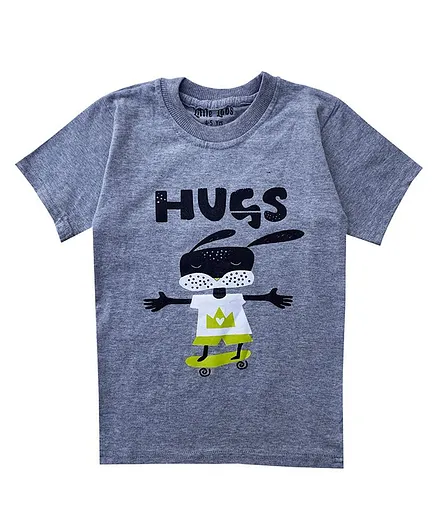 Little Labs Hugs Print Half Sleeves Tee - Grey