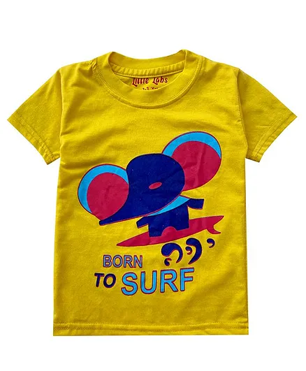 Little LABS Cute Elephant Print Print Half Sleeves Tee - Yellow