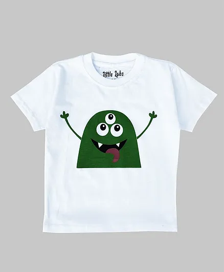 Little LABS Face Print Half Sleeves Tee - White