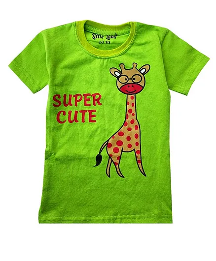 Little LABS Super Cute Giraffe Print Half Sleeves Tee - Green