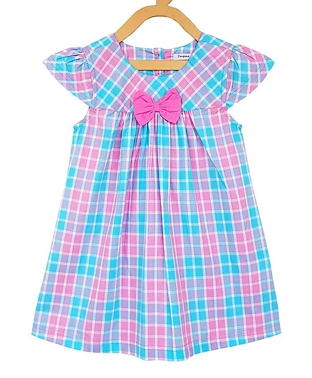 Campana Pastel Checks Cap Sleeves Dress - Blue & Pink