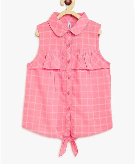Campana Checks Sleeveless Knotted Top - Pink