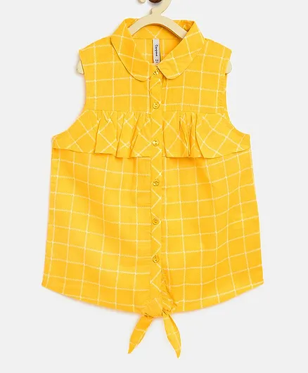 Campana Checks Sleeveless Knotted Top - Yellow