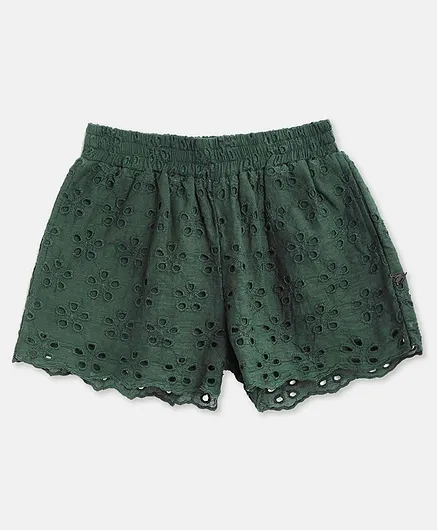 Cherry Crumble by Nitt Hyman Schiffli Embroidery Playful Shorts - Green