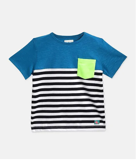 Cherry Crumble by Nitt Hyman Half Sleeves Striped T-Shirt - Blue