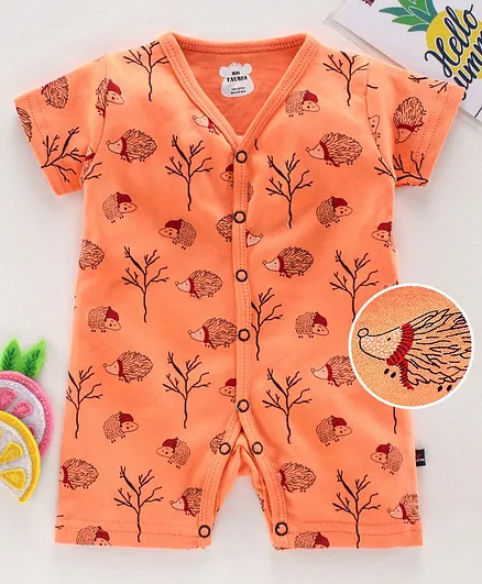 Mini Taurus Half Sleeves Romper Animal Print - Brown