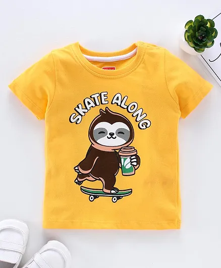 Babyhug Half Sleeves T-Shirt Skate Print - Yellow