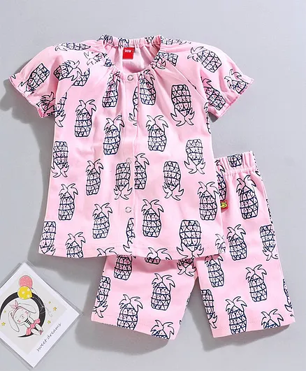 Wow Half Sleeves Night Suit Pineapple Print - Pink