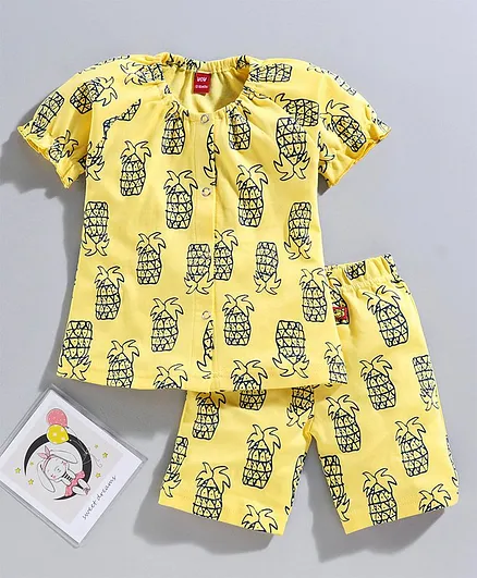 Wow Half Sleeves Night Suit Pineapple Print - Yellow