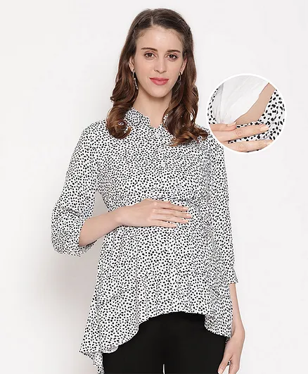Bella Mama Three Fourth Sleeves Maternity Top With Mask - White