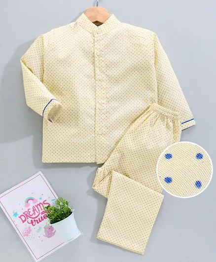 Enfance Core Full Sleeves Polka Dot Printed Night Suit - Yellow