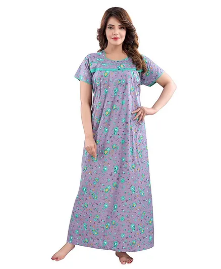 Fabme Half Sleeves Flower Print Maternity Nighty - Lavender