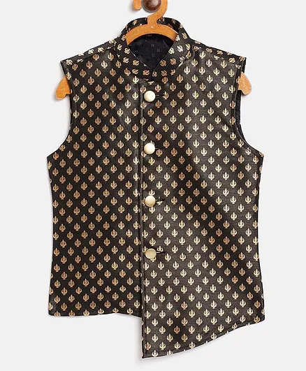 JBN Creation Sleeveless Leaf Embroidery Detailing Jacket - Black