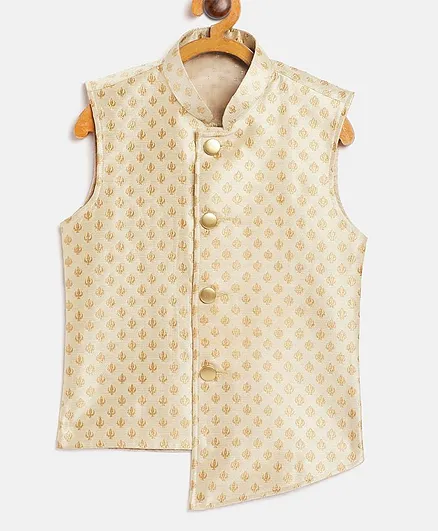 JBN Creation Sleeveless Leaf Embroidery Detailing Jacket - Beige
