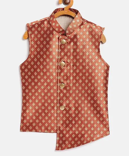 JBN Creation Sleeveless Leaf Embroidery Detailing Jacket - Red
