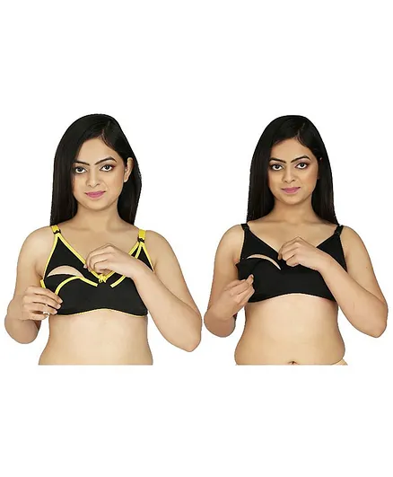 FABURA Pack Of 2 Solid Colour Maternity Bra - Black