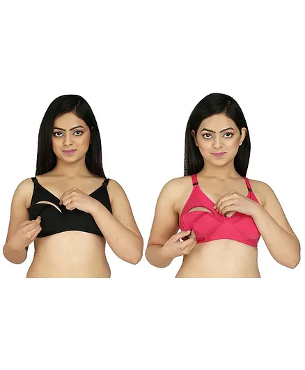 FABURA Pack Of 2 Solid Colour Maternity Bra - Black & Pink