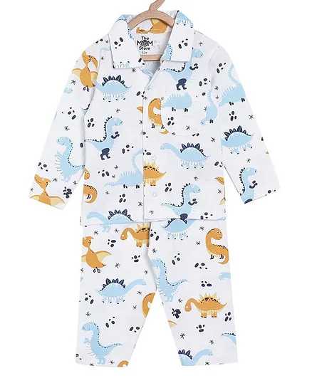The Mom Store Full Sleeves Dinosaur Print Night Suit - Multicolor