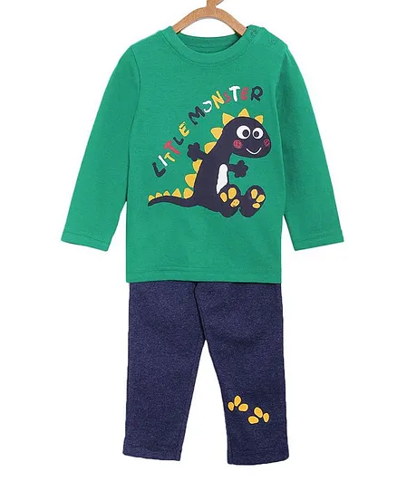 The Mom Store Full Sleeves Little Monster Print Night Suit Set - Multicolor