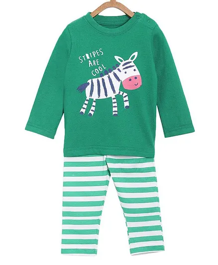 The Mom Store Full Sleeves Zebra Print Night Suit - Multicolor