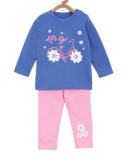 The Mom Store Full Sleeves Let's Go Ride Print Night Suit Set - Multicolor