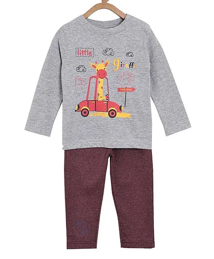The Mom Store Full Sleeves Giraffe Print Night Suit Set - Multicolor