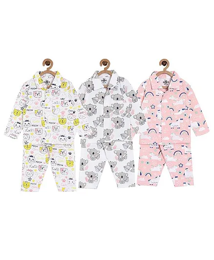 The Mom Store Combo Of 3 Full Sleeves Unicorn Print Night Suit - Multicolor