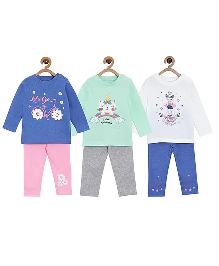 The Mom Store Combo Of 3 Let's Go Ride Print Night Suit - Multicolor